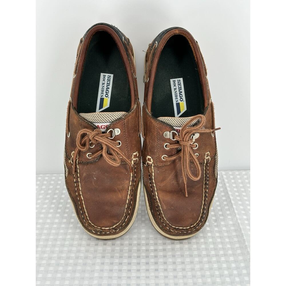 Sebago Docksides Mens SZ 8 Brown Leather Mesh Boat Shoes Deck Clovehitch Coastal